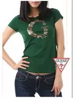 tee shirt mujer guess short sleeve genereux cotton 2013 france sm big g green